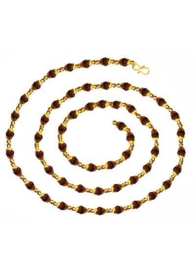 Menjewell Religious Rudraksha Mala With Gold Plated Caps Yellow Gold Plated Wood Necklace