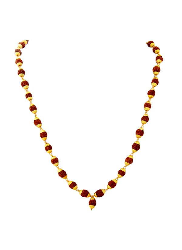 Brown  Rudraksha Mala With Gold Cap Necklace Chain 