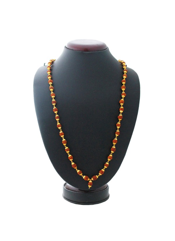 Brown  Rudraksha Mala With Gold Cap Necklace Chain 