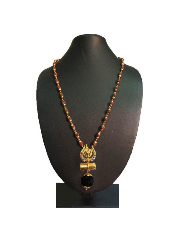 Om Trishul Rudraksha  Damru Pendant By Menjewell