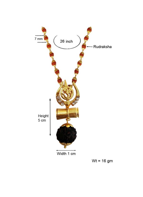 Om Trishul Rudraksha  Damru Pendant By Menjewell