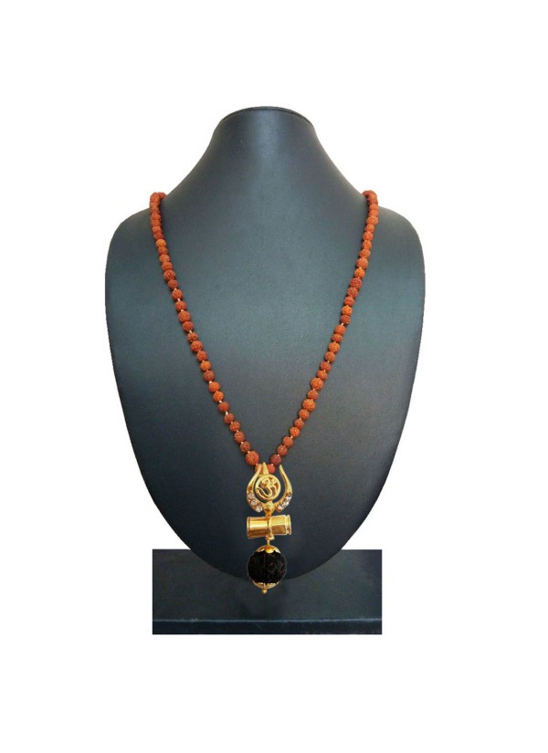 Om Trishul Rudraksha  Damru Pendant By Menjewell