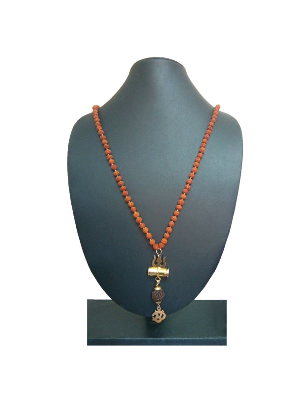 Om Trishul Rudraksha  Damru Pendant By Menjewell