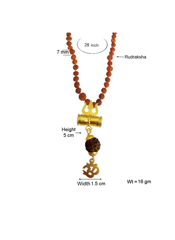 Om Trishul Rudraksha  Damru Pendant By Menjewell