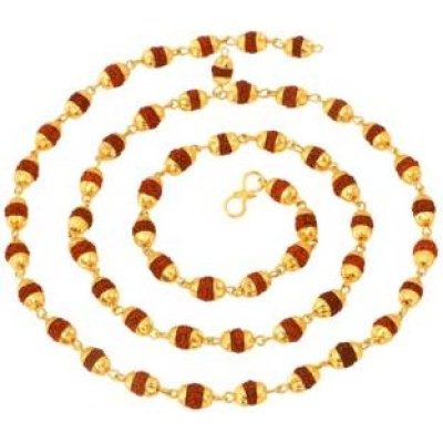 Brown  Rudraksha Mala With Gold Cap Necklace Chain 