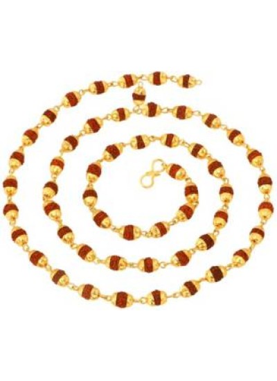Brown  Rudraksha Mala With Gold Cap Necklace Chain 