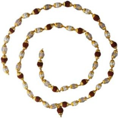 Multicolor  Rudraksha,Crystal,Peal Mala With Gold Cap Chain 