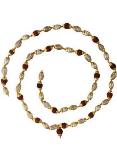 Multicolor  Rudraksha,Crystal,Peal Mala With Gold Cap Chain 