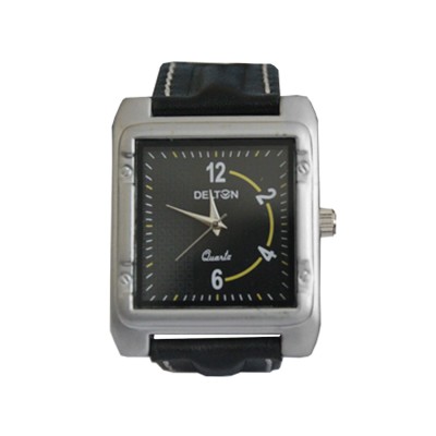 Menjewell Stylish Black Leather Belt Silver Square Dial (Water Resistance- DELTON Watch - For Men