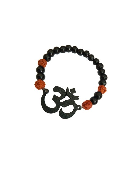 Black Onyx Rudraksha Buddha Beads Om Charm Healing Unisex Bracelet