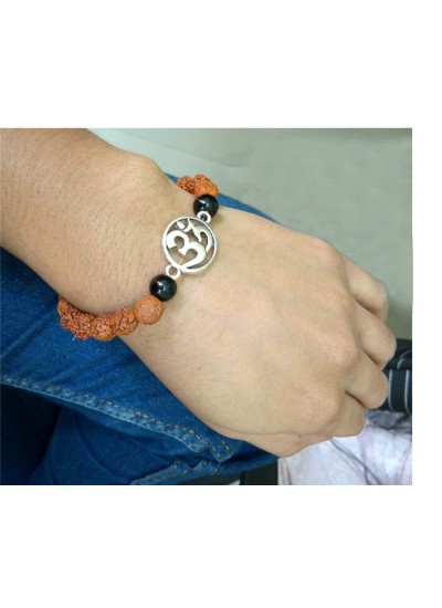 PRODUCTMINE® Rudraksha Bracelet With Om Charm Stretchable Energized  Wristband Gift for Special Ones.