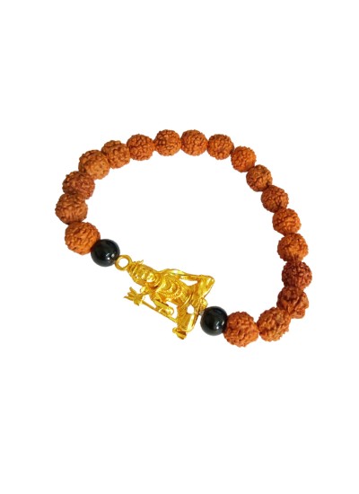 Ganesh in Rectangle with Rudraksha And Diamond Gold Plated Bracelet for Men  - Style B169 – Soni Fashion®
