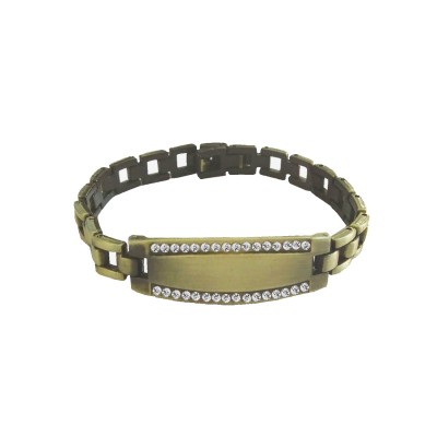 Rhinestone With ID Plate Link Design Bracelet For Men