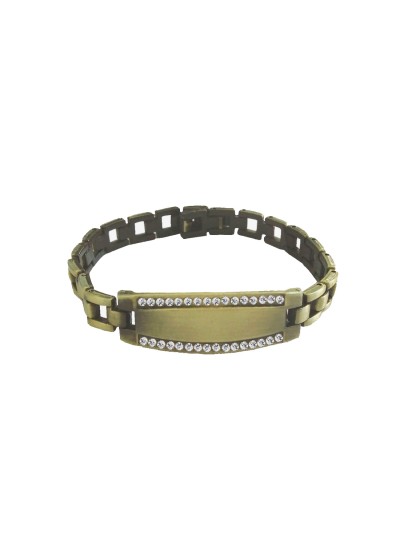 Rhinestone With ID Plate Link Design Bracelet For Men