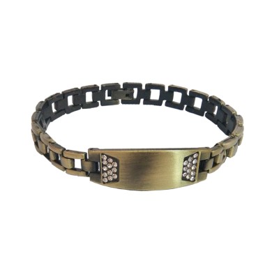 Rhinestone With ID Plate Link Design Bracelet For Men 