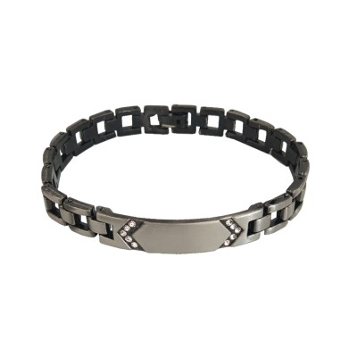 Rhinestone With ID Plate Link Design Bracelet For Men