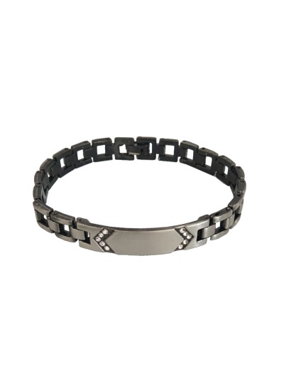 Rhinestone With ID Plate Link Design Bracelet For Men