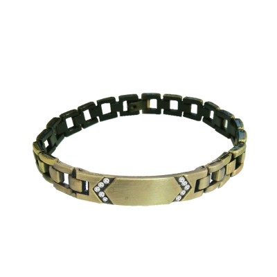 Rhinestone With ID Plate Link Design Bracelet For Men