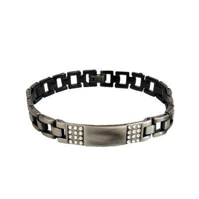 Rhinestone With ID Plate Link Design Bracelet For Men