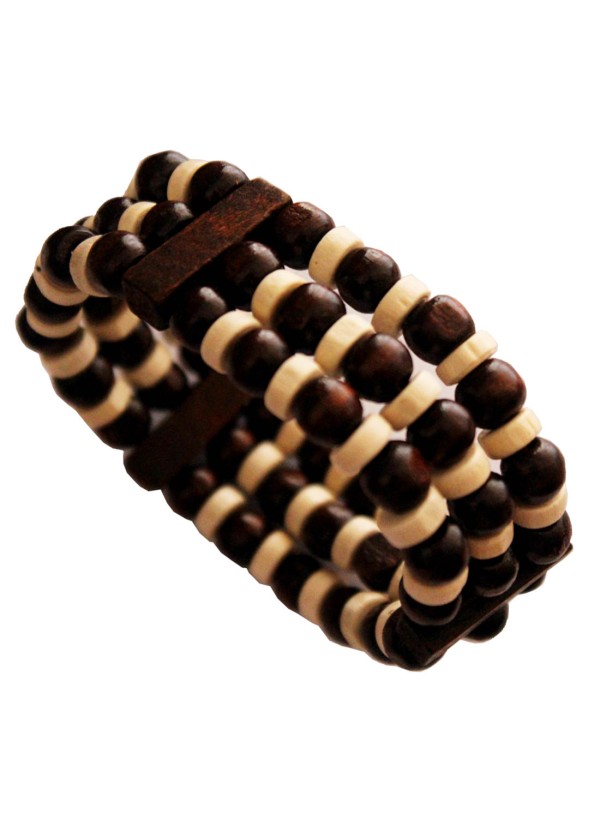 Beige::Maroon Beautiful Wood Bead Stretchable combo Bracelet set Wood Bracelet 
