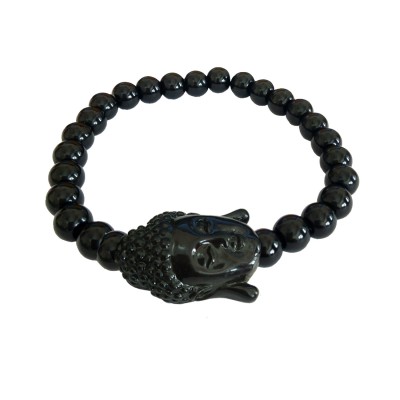 Menjewell Beads Collection Black Bhudha Head Onyx Beads style Beaded Bracelet For Men