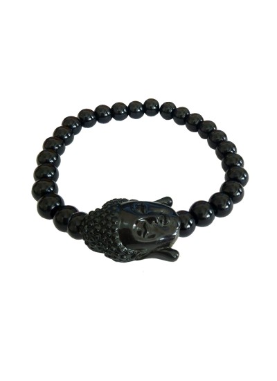 Menjewell Beads Collection Black Bhudha Head Onyx Beads style Beaded Bracelet For Men