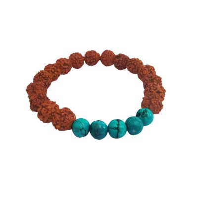 Rudraksha With Turquoise Beads Bracelet For Men