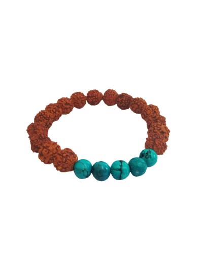 Rudraksha With Turquoise Beads Bracelet For Men