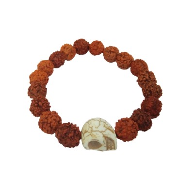 Rudraksha Beads With Skull Design Bracelet For Men