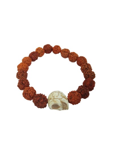 Rudraksha Beads With Skull Design Bracelet For Men