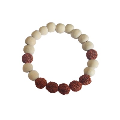 Tulsi Wood Meditation Beads With Rudraksha Design Bracelet For Men