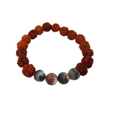 Natural Botswana Agate Beads With Rudraksha Design Bracelet For Men