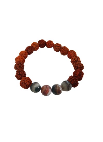 Natural Botswana Agate Beads With Rudraksha Design Bracelet For Men