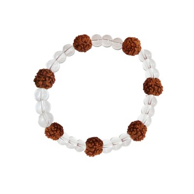 Religious & Trendy Collection White::Brown Round Transparent Beads & Rudraksha Design Bracelet