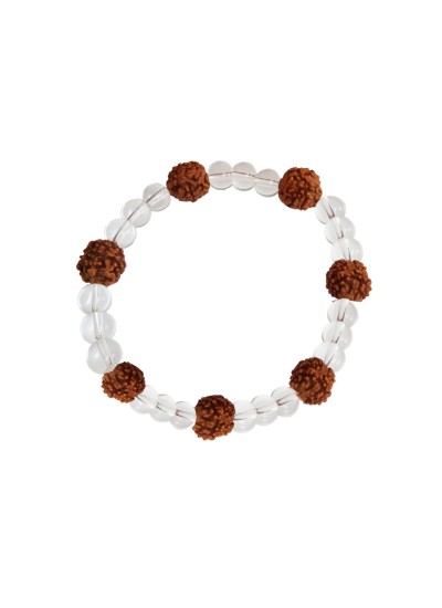 Religious & Trendy Collection White::Brown Round Transparent Beads & Rudraksha Design Bracelet