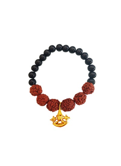 Beads & Rudraksha With Lord Balaji Black Ocean Jade Stone Rudraksha  Bracelet
