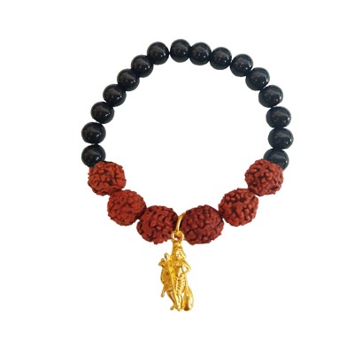 Beads & Rudraksha With Lord Kartikey Swami Black Ocean Jade Stone Rudraksha Bracelet