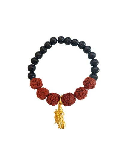 Beads & Rudraksha With Lord Kartikey Swami Black Ocean Jade Stone Rudraksha Bracelet