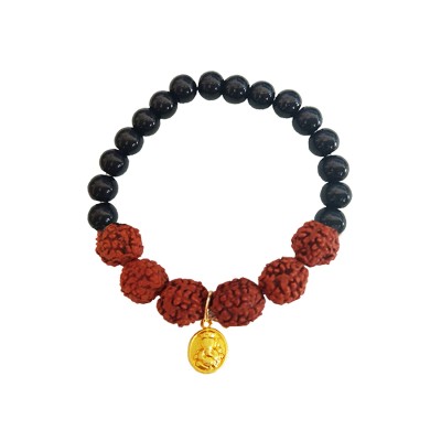 Beads & Rudraksha Lord Ganesha Black Ocean Jade Stone Beads Rudraksha Bracelet