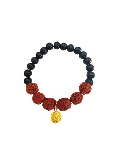 Beads & Rudraksha Lord Ganesha Black Ocean Jade Stone Beads Rudraksha Bracelet
