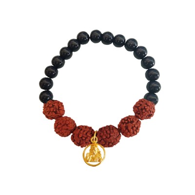 Beads & Rudraksha With Lord Sai Baba Black Ocean Jade Stone Beads Rudraksha Bracelet