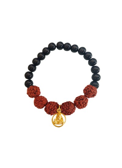Beads & Rudraksha With Lord Sai Baba Black Ocean Jade Stone Beads Rudraksha Bracelet