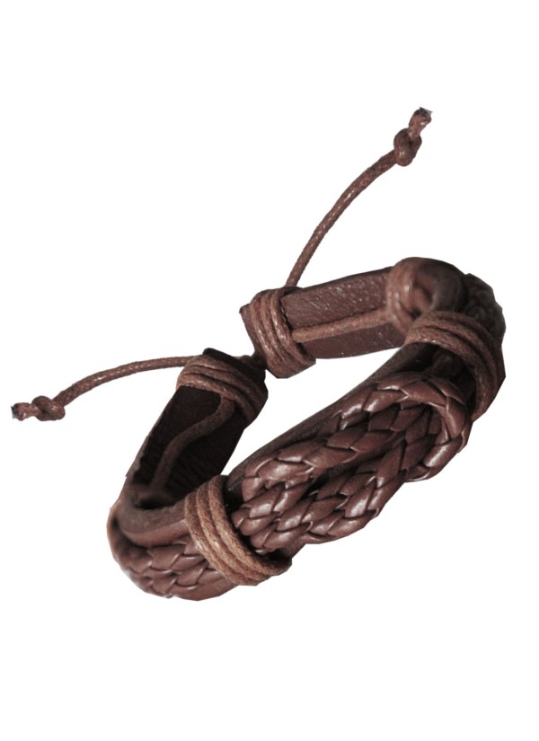 Mens Fashion Brown  Braided Adjustable Fashion Leather Bracelet 