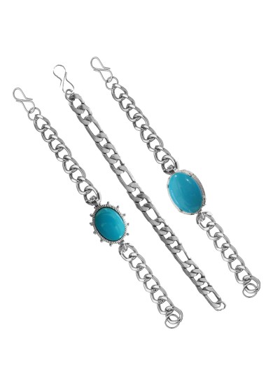 Menjewell New Classic Collection Blue::Silver Salman Khan Style Link Chain Design Bracelet Combo For Men & Boys