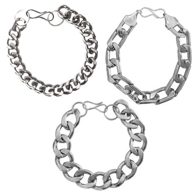 Menjewell silver South Indian Style Oval Cable Chain Design Metal Bracelet Combo For Men & Boys