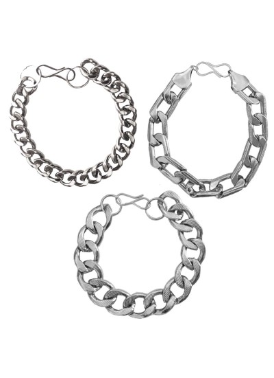 Menjewell silver South Indian Style Oval Cable Chain Design Metal Bracelet Combo For Men & Boys