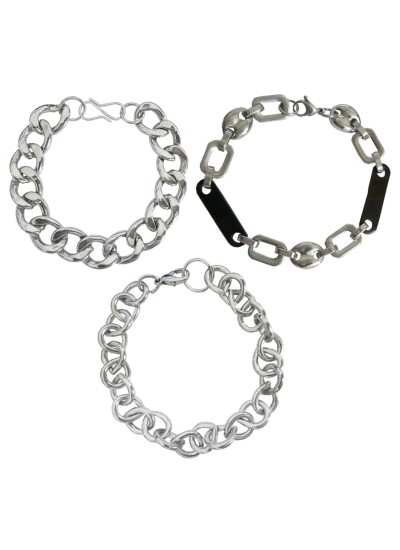 Menjewell Black::Silver South Indian Style Oval Cable Chain Design Metal Bracelet Combo For Men & Boys