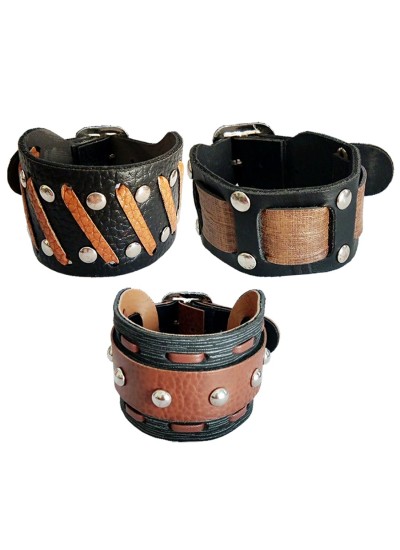 Menjewell New Classic Collection Multicolor Stylish Wrist Band in Multi Design Leather Bracelet Combo