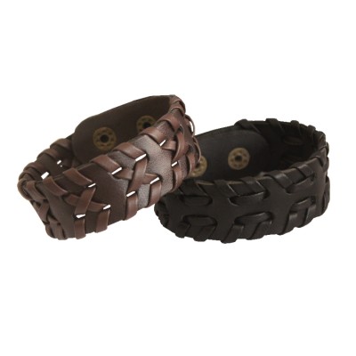 Menjewell Classic Genuine Leather Multicolor Stylish Punk Wristband Combo Bracelet 