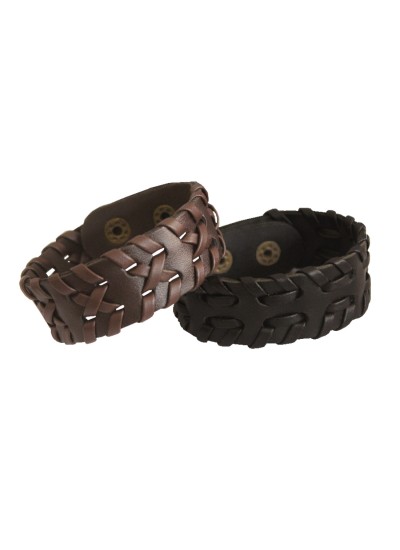 Menjewell Classic Genuine Leather Multicolor Stylish Punk Wristband Combo Bracelet 